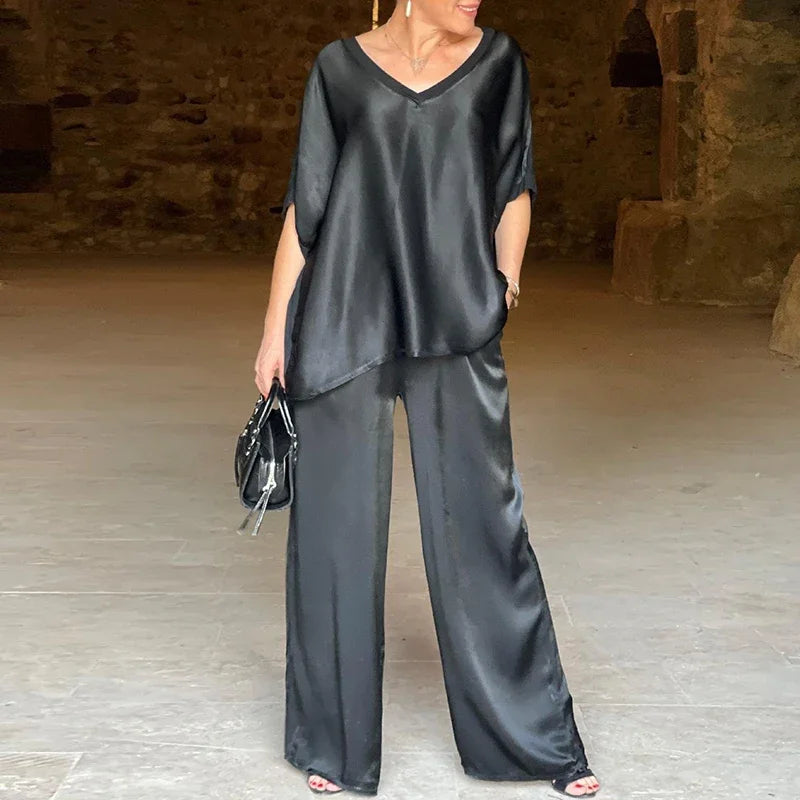 Comfortable Ladies V Neck Pantsuit Set