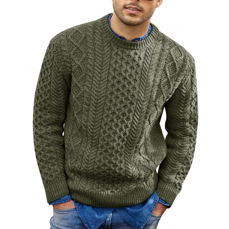Thin Cable Knit Sweater for Men with Wool Mix