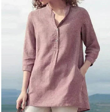 Comfortable Loose Fit Linen Shirt for Women - OutfitLondon