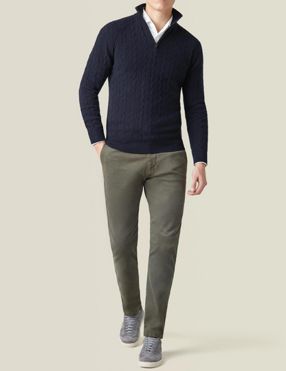 Warm Quarter Zip Cable Knit Sweater for Men