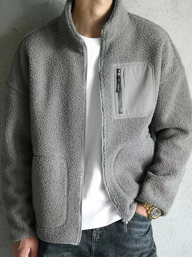 Men's Waterproof Zipper Jacket with High Collar and Pockets