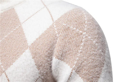 Classic Argyle Wool Crew Neck Sweater for Men