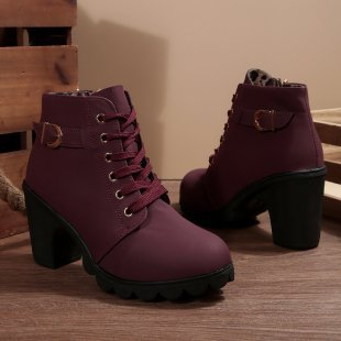 Fashionable Lace Up Buckle Ankle Boots