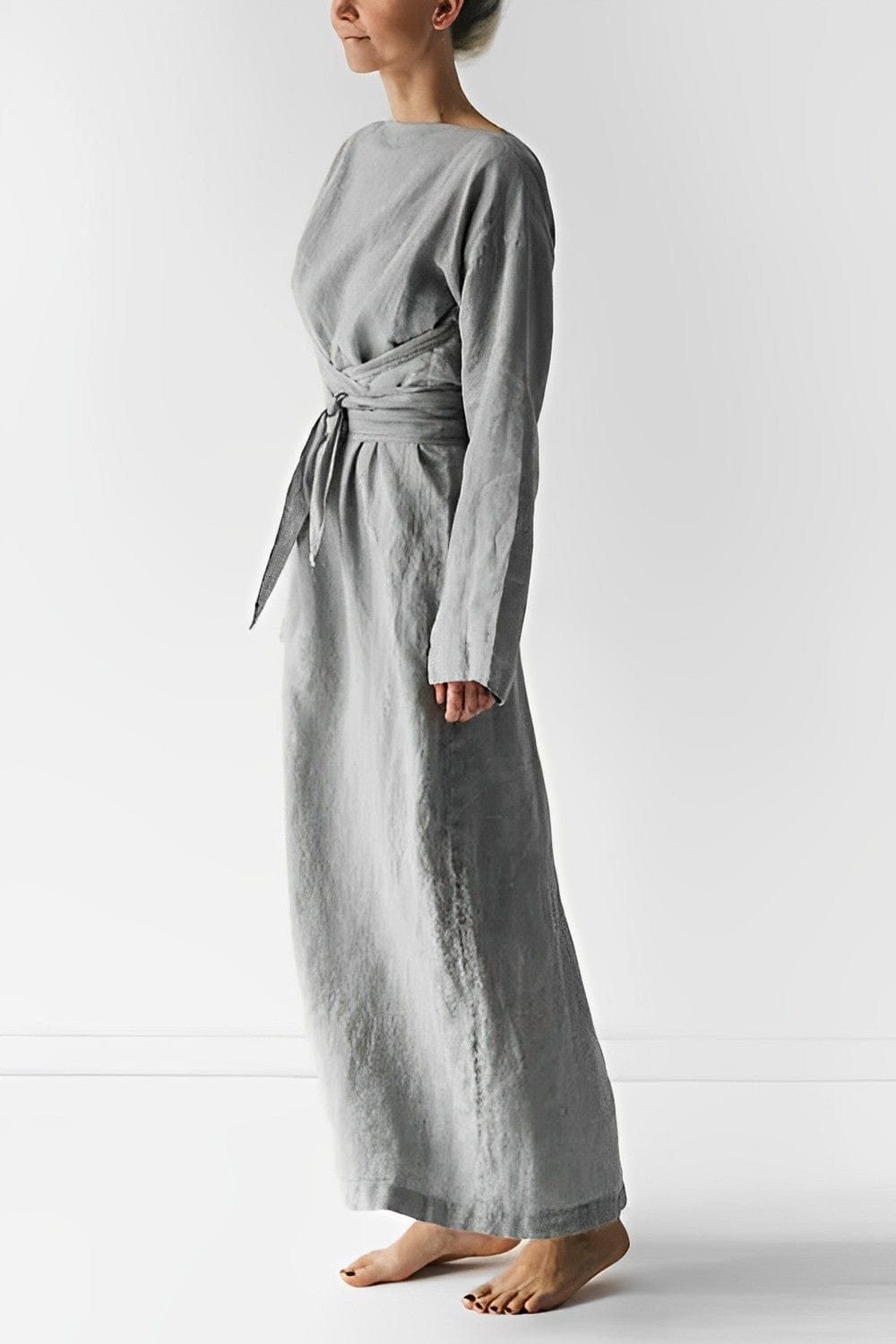 Loose Fit Casual Linen Sundress with Waist Belt