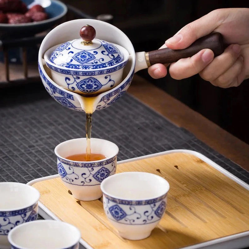 Classic Asian Porcelain Tea Set with Strainer