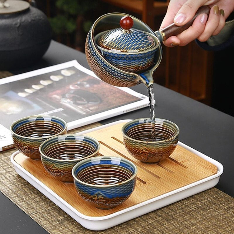 Classic Asian Porcelain Tea Set with Strainer - OutfitLondon