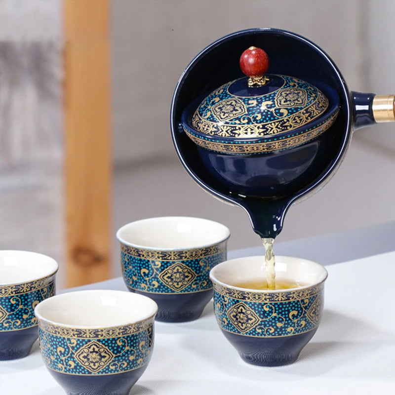 Classic Asian Porcelain Tea Set with Strainer