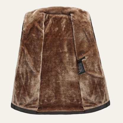 Warm Synthetic Leather Coat with Fuzzy Lining