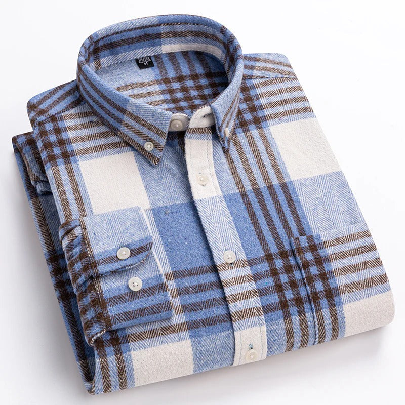 Mens Plaid Cotton Shirt Breathable Comfort Button Front