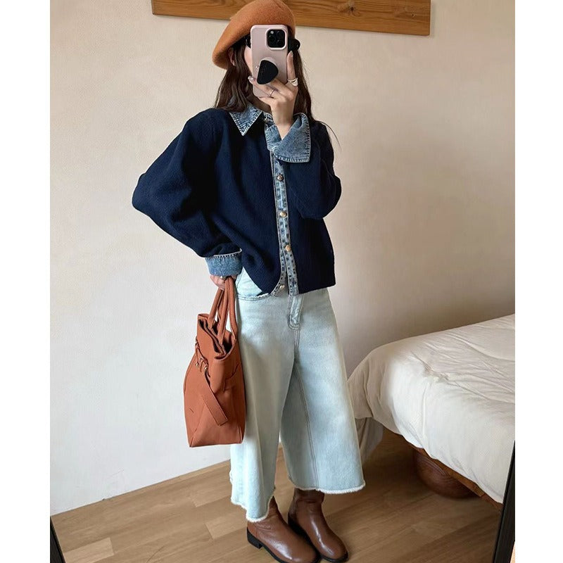 Casual Women's Blue V-Neck Button Front Sweater Top