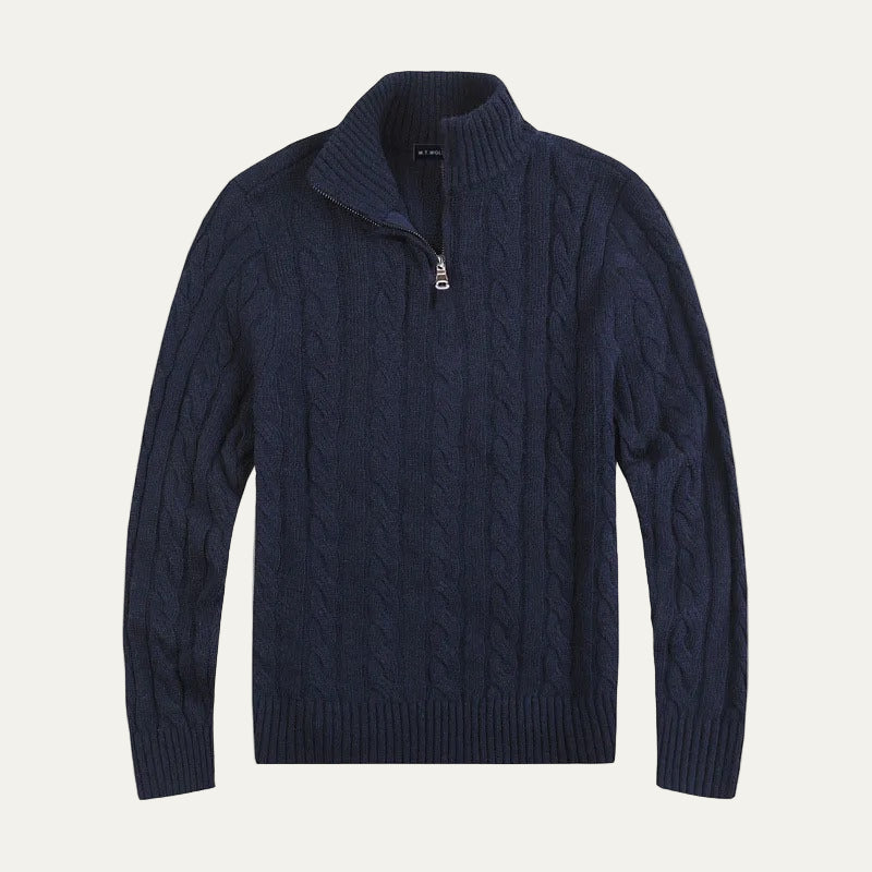 Men's Crew Neck Quarter Zip Wool Sweater