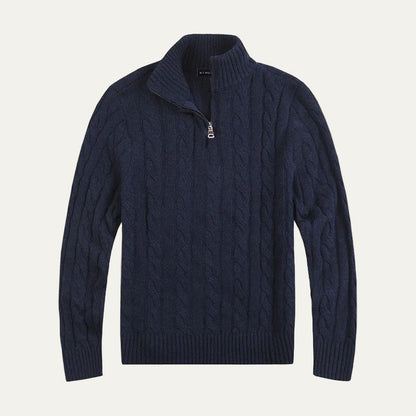 Men's Crew Neck Quarter Zip Wool Sweater