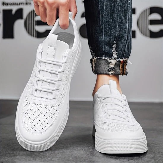 Men's Breathable White Running Shoes - OutfitLondon