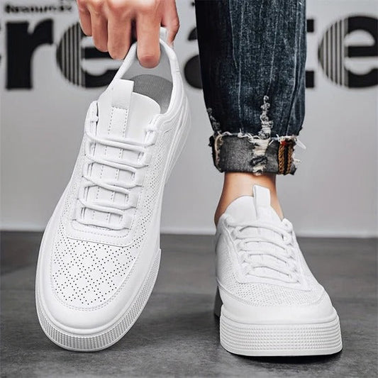 Men's Breathable White Running Shoes - OutfitLondon