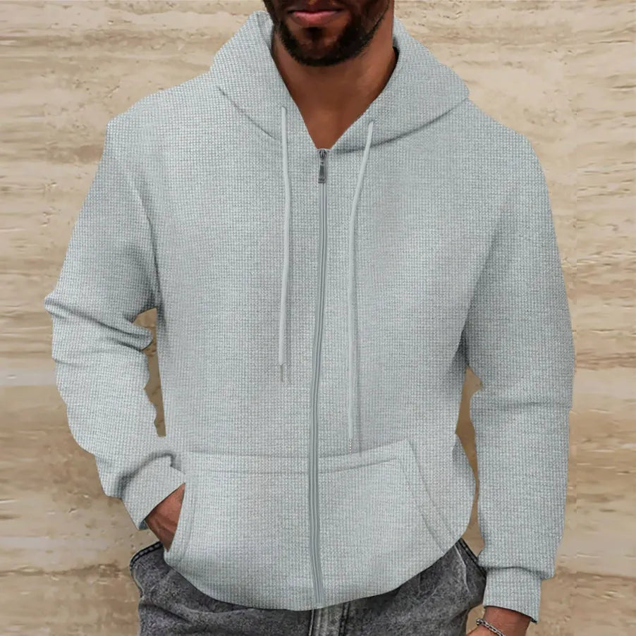 Soft Waffle Pattern Hoodie Jacket