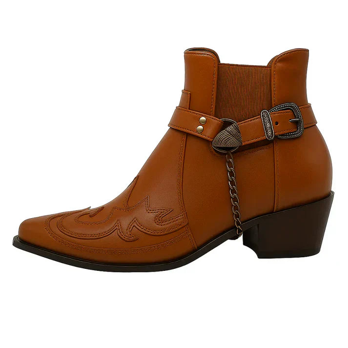 Rugged Western Boots for Men with Buckle Strap