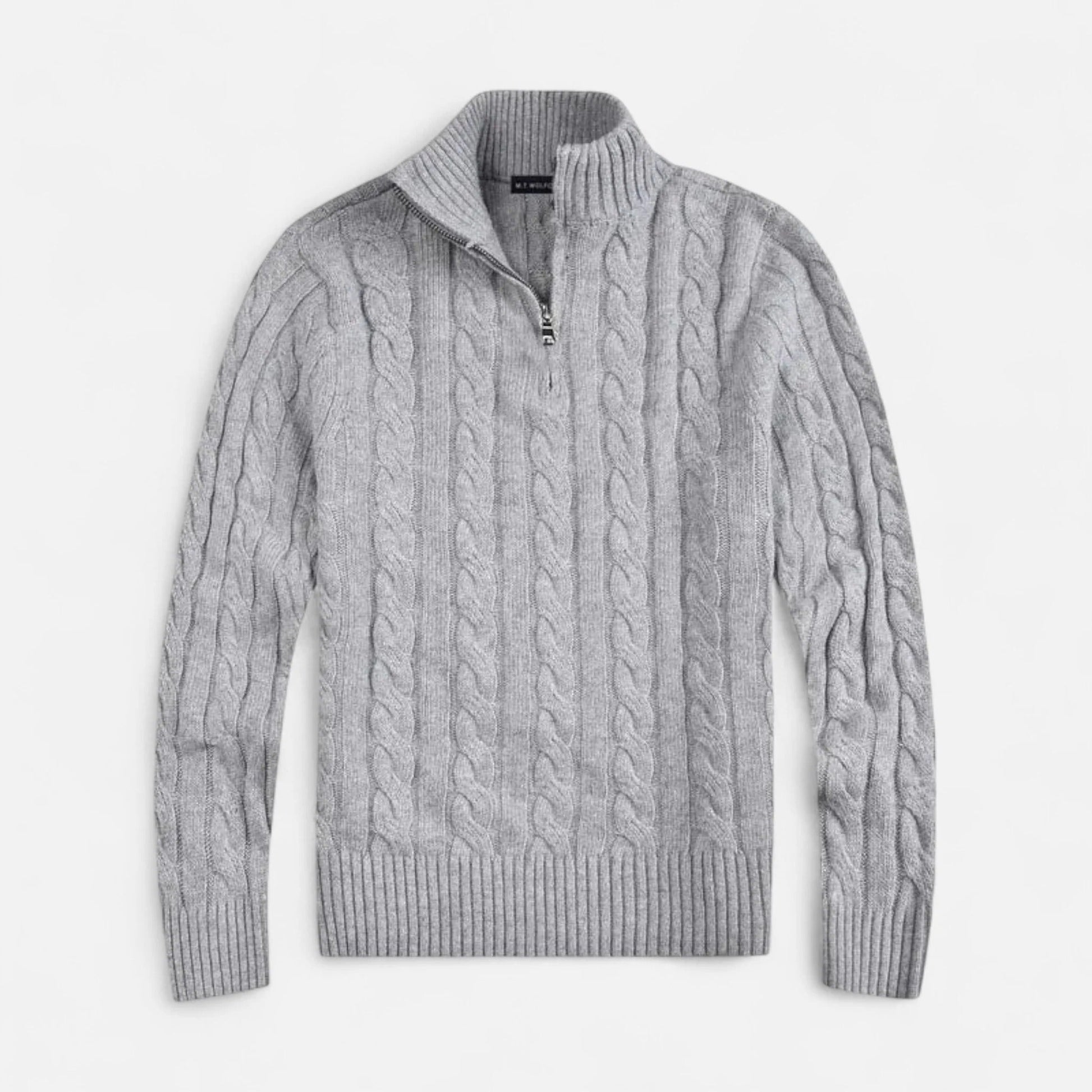 Warm Quarter Zip Cable Sweater Men - OutfitLondon
