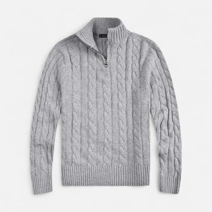 Warm Quarter Zip Cable Sweater Men - OutfitLondon