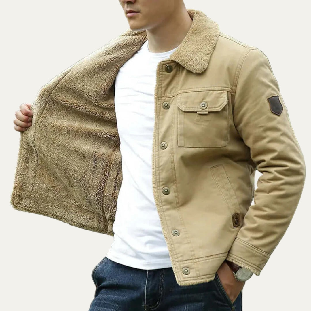 Warm Faux Shearling Snap Jacket for Men