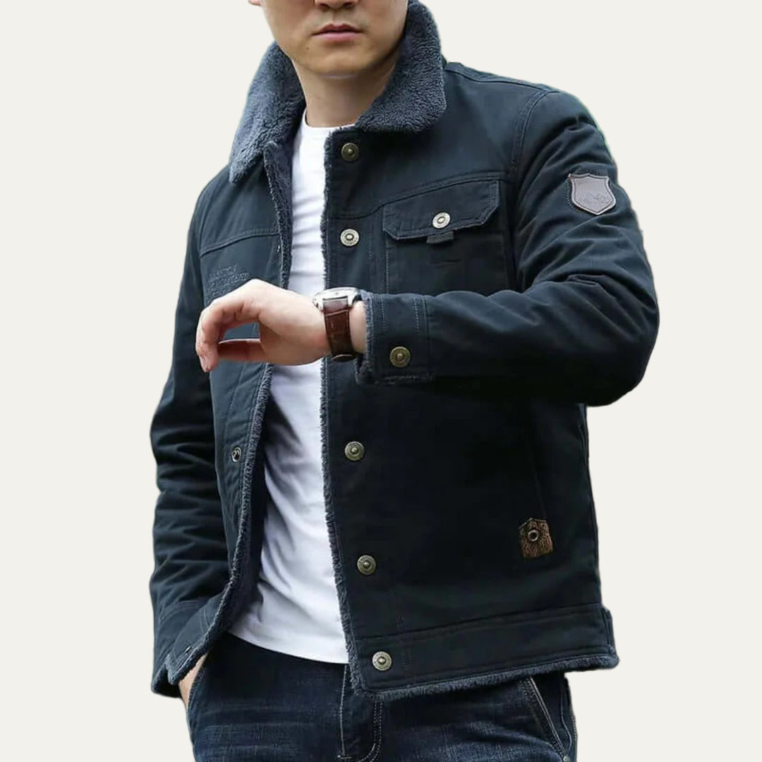 Warm Faux Shearling Snap Jacket for Men