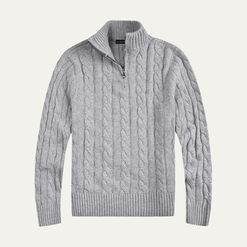 Men's Crew Neck Quarter Zip Wool Sweater