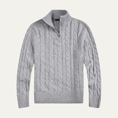 Men's Crew Neck Quarter Zip Wool Sweater