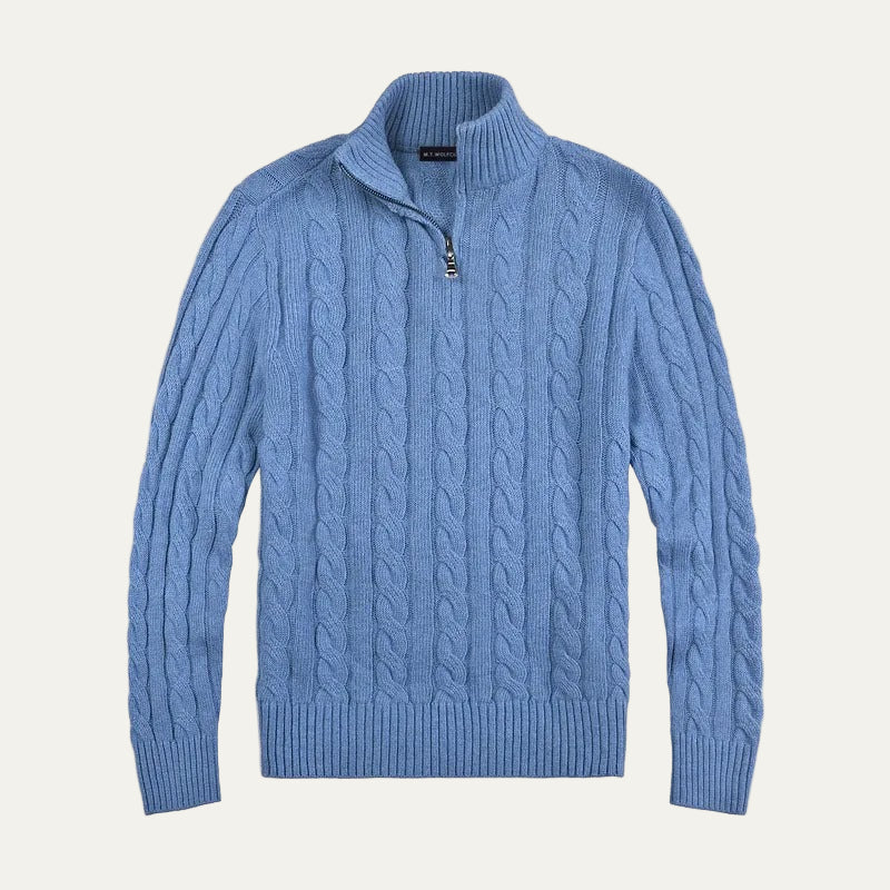 Men's Crew Neck Quarter Zip Wool Sweater