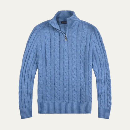 Men's Crew Neck Quarter Zip Wool Sweater