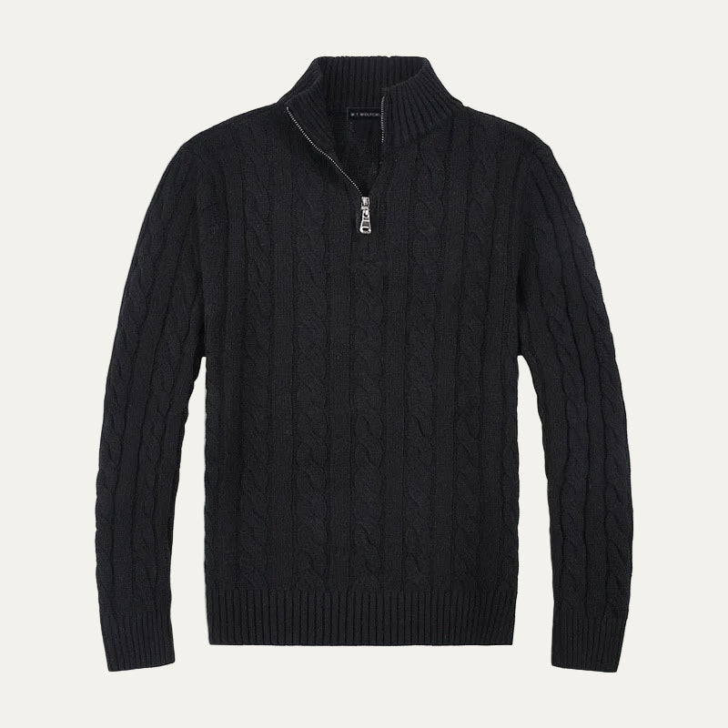 Men's Crew Neck Quarter Zip Wool Sweater