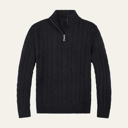Men's Crew Neck Quarter Zip Wool Sweater