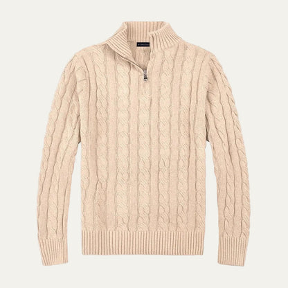 Men's Crew Neck Quarter Zip Wool Sweater