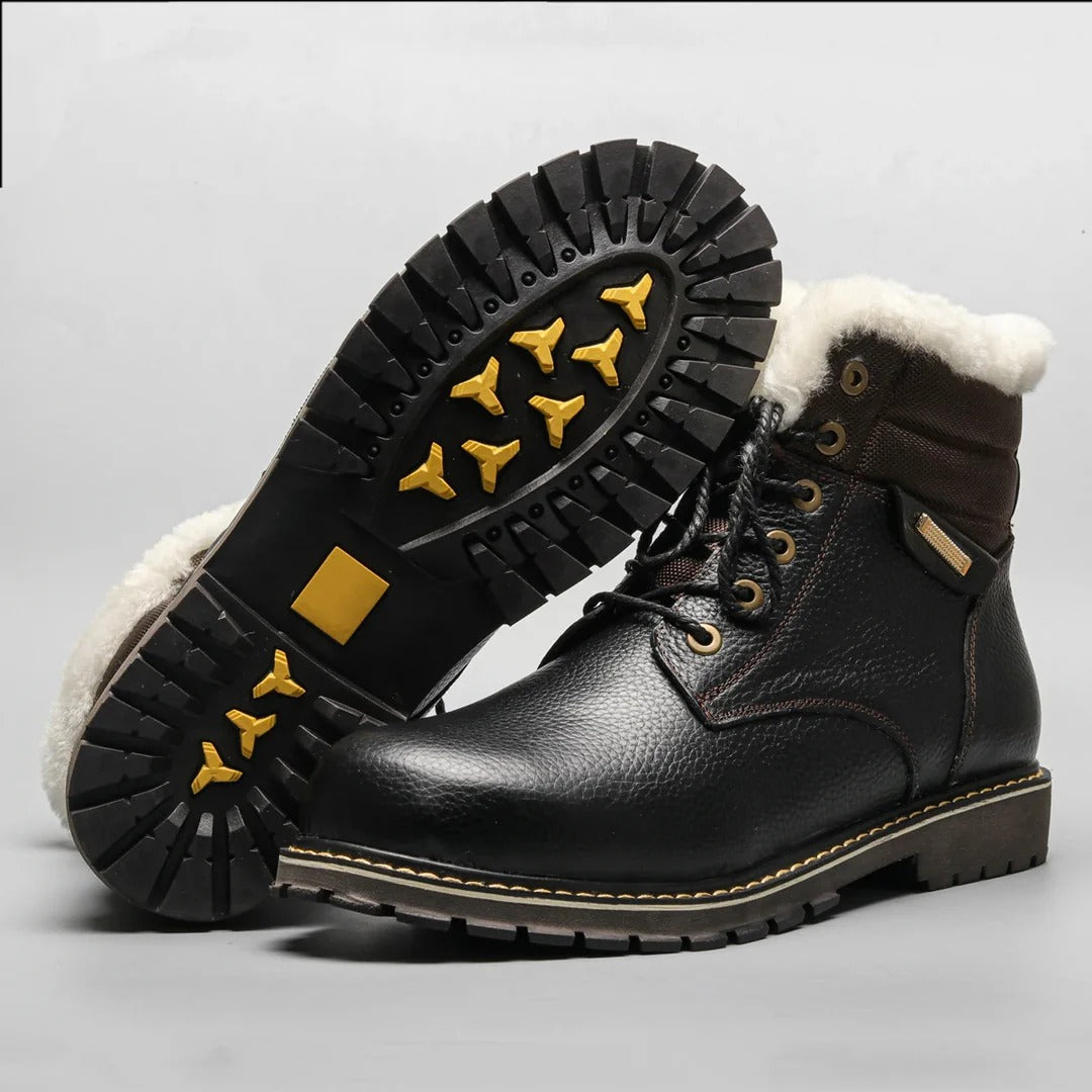 Insulated Black Leather Boots Men - OutfitLondon