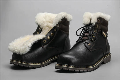 Insulated Black Leather Boots Men