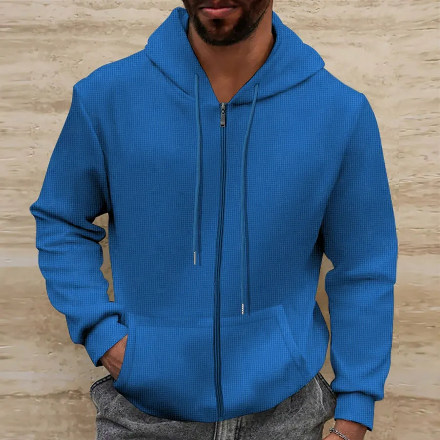 Soft Waffle Pattern Hoodie Jacket