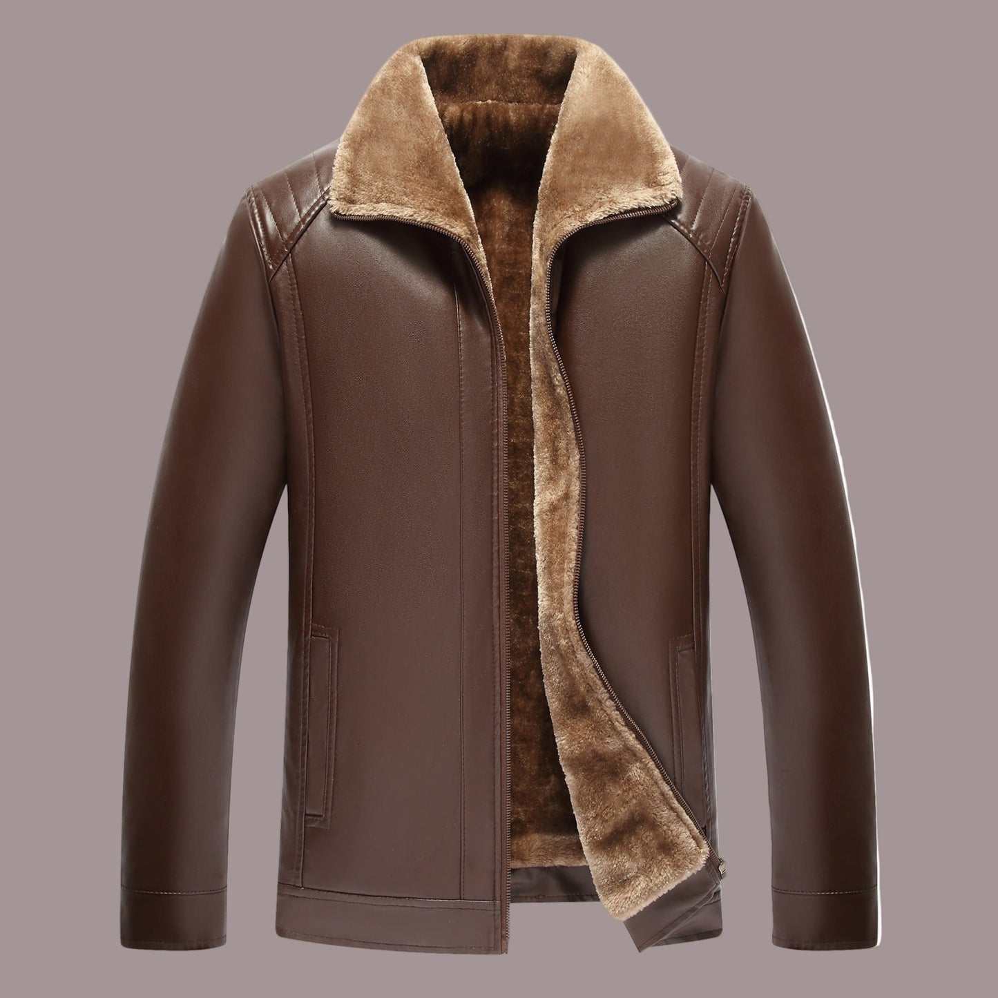 Classic Fit Warm Faux Leather Biker Jacket