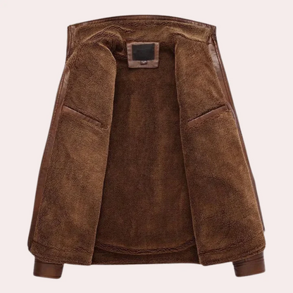 Men's Classic Leather Biker Jacket with Multiple Pockets