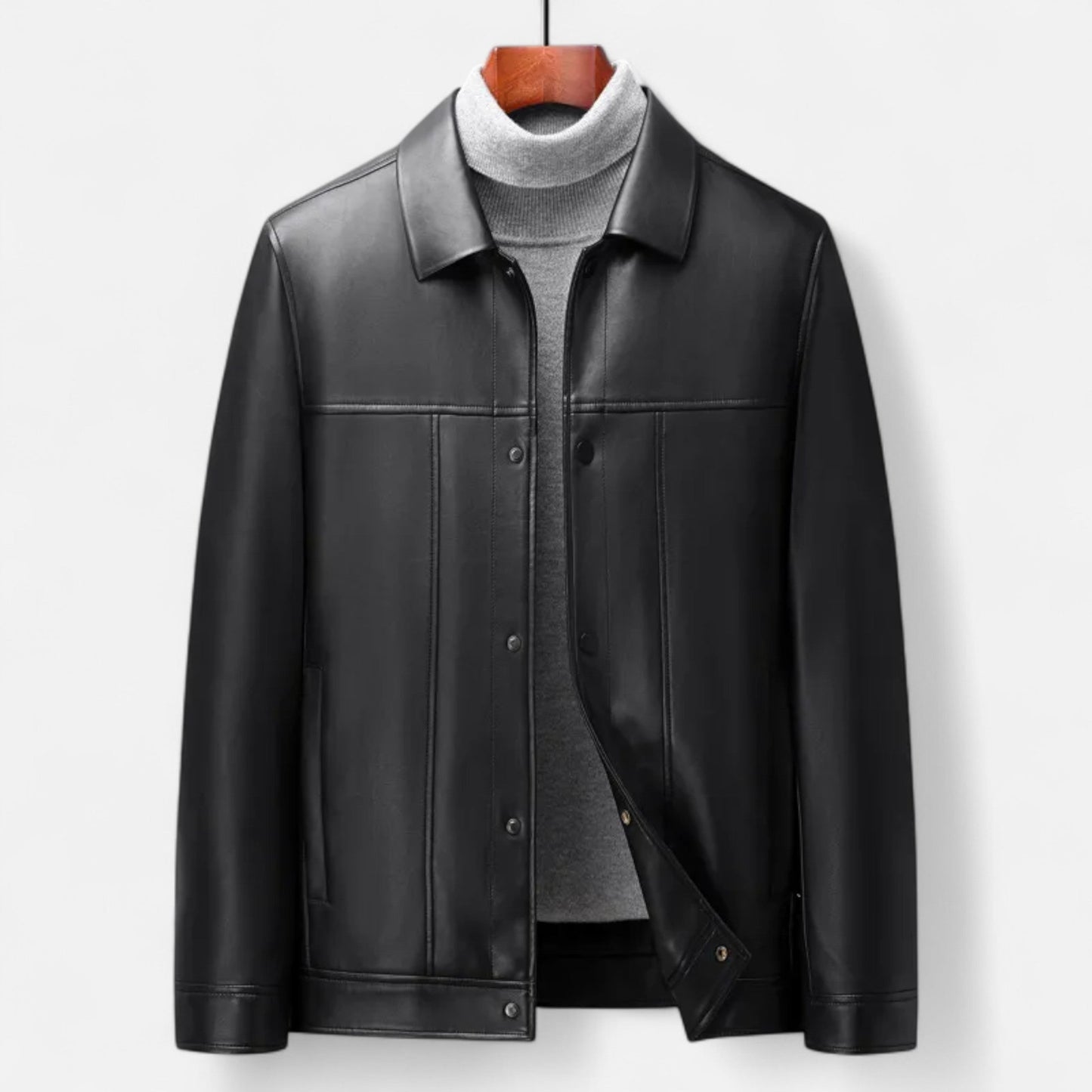 Classic Real Leather Polo Coat - Regular Fit Jacket