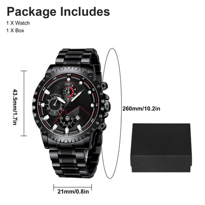 Men's Leather Strap Sports Chronograph Watch - Water Resistant