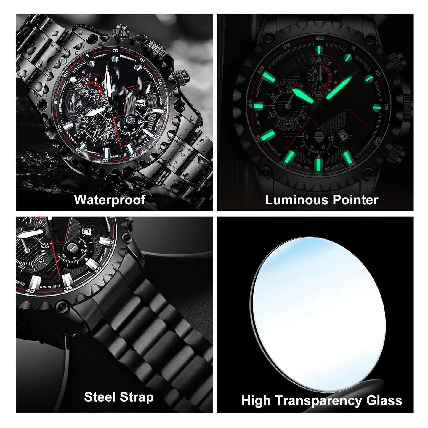 Men's Leather Strap Sports Chronograph Watch - Water Resistant