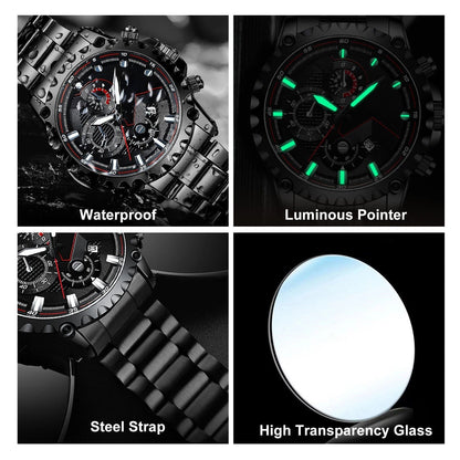 Men's Leather Strap Sports Chronograph Watch - Water Resistant
