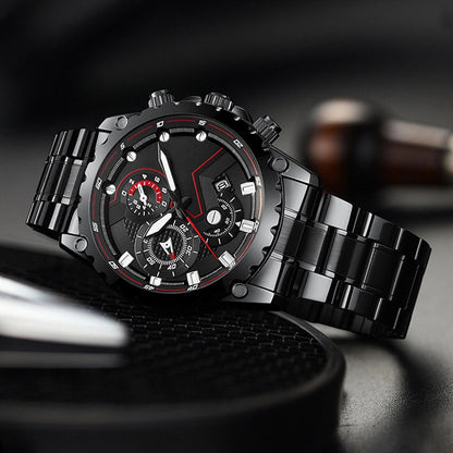 Men's Leather Strap Sports Chronograph Watch - Water Resistant