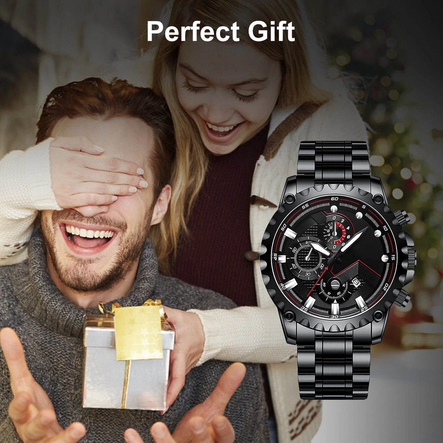 Men's Leather Strap Sports Chronograph Watch - Water Resistant