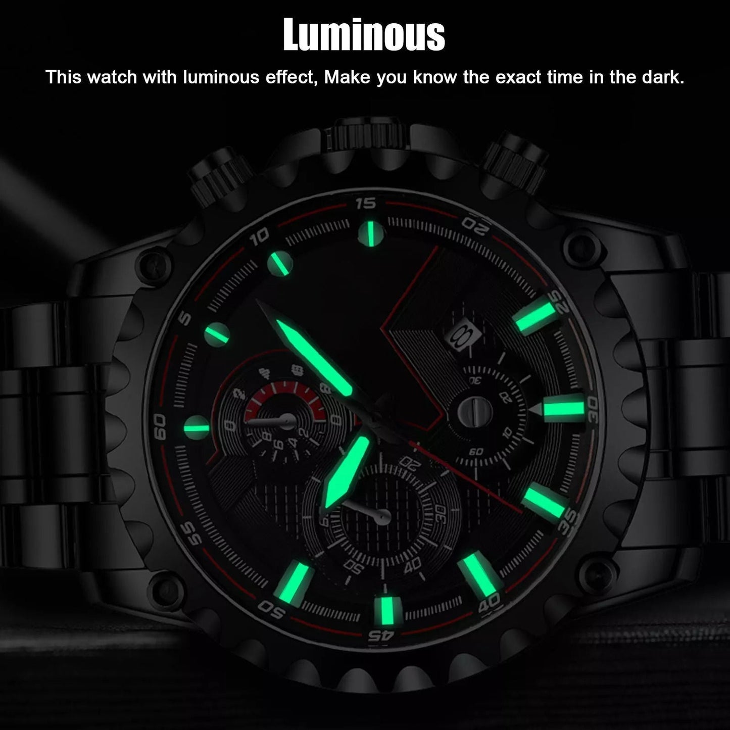 Men's Leather Strap Sports Chronograph Watch - Water Resistant