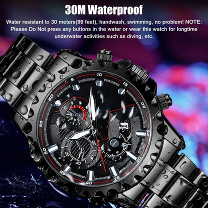 Men's Leather Strap Sports Chronograph Watch - Water Resistant