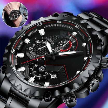 Men's Leather Strap Sports Chronograph Watch - Water Resistant
