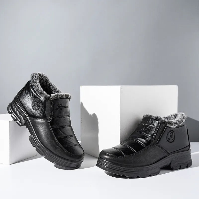 Comfortable Faux Fur Low Heel Boots - Grip Sole - OutfitLondon