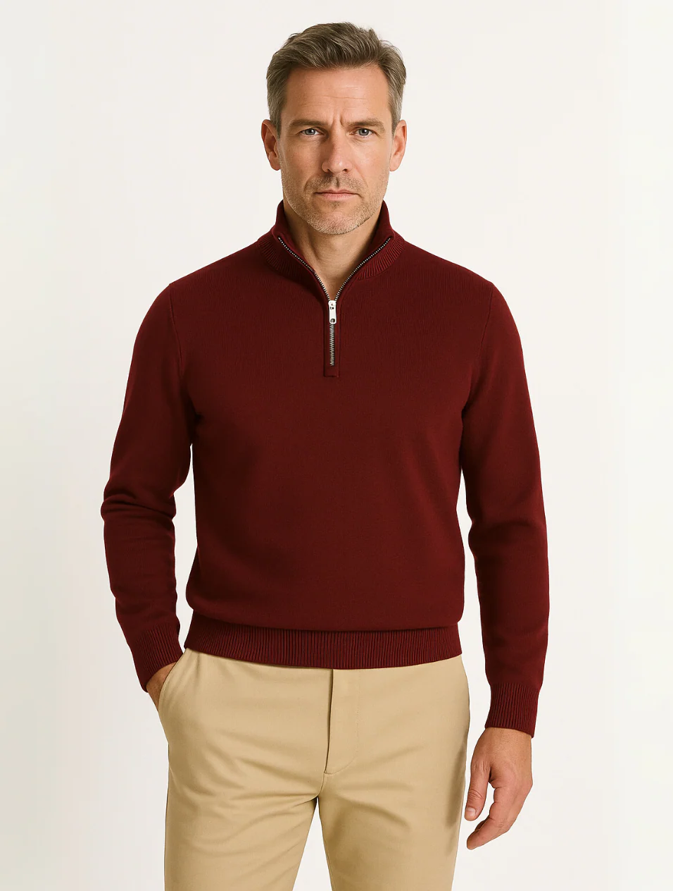 Classic Navy Blue Mens Half Zip Sweater
