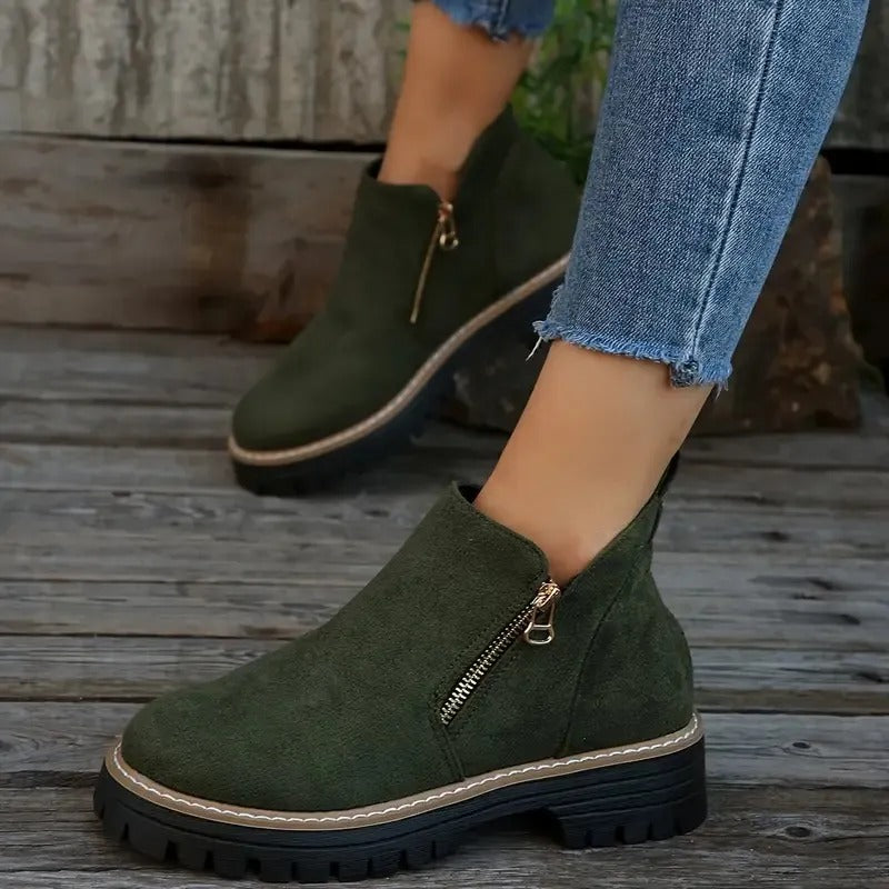 Women's Brown Buckle Ankle Boots - OutfitLondon
