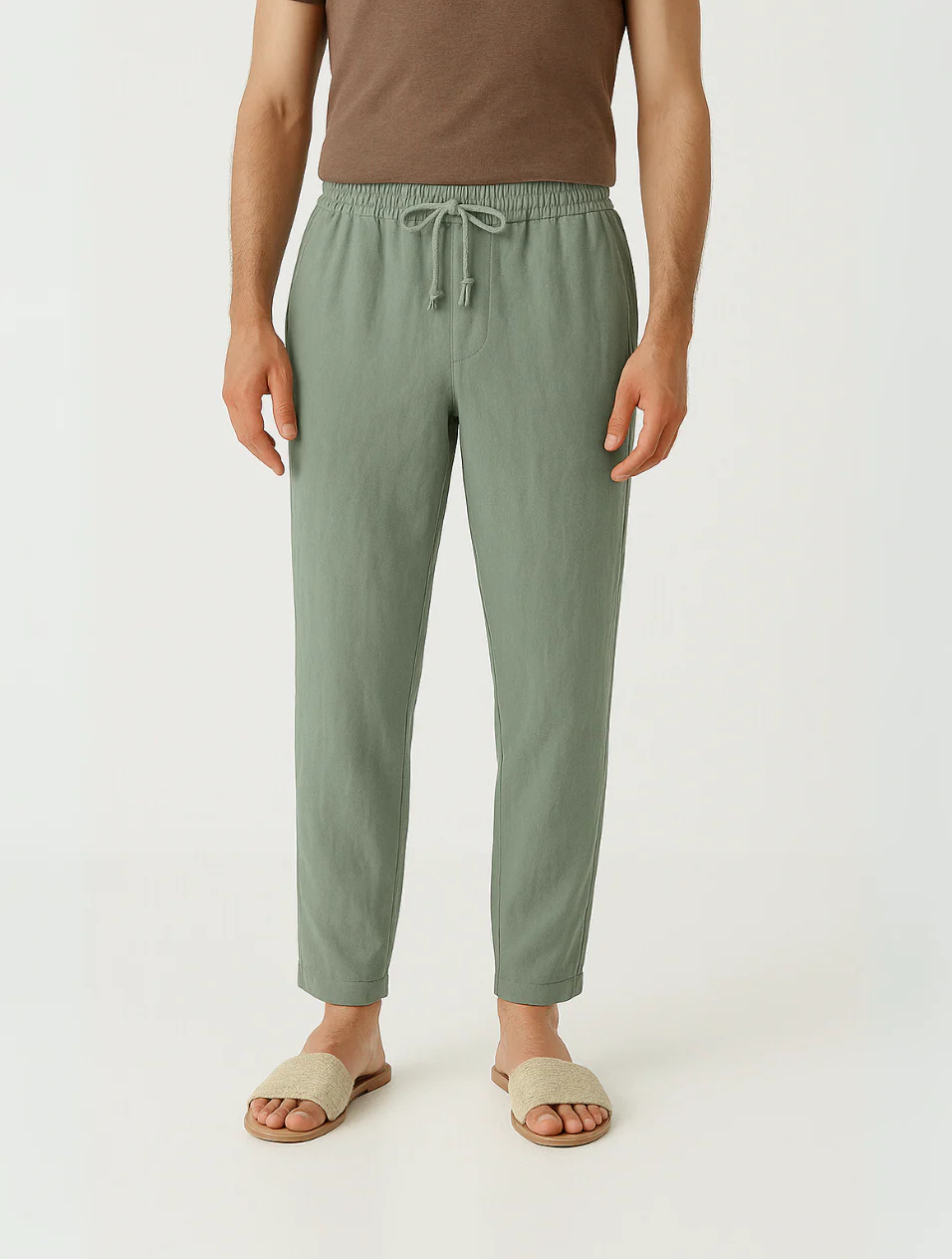Classic Light Brown Linen Mens Pants