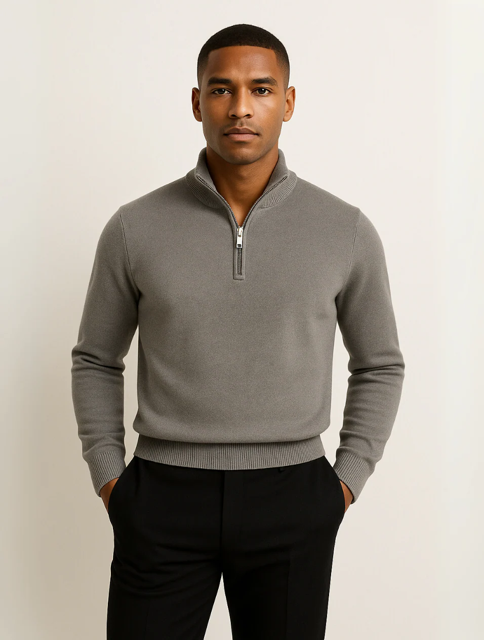 Classic Navy Blue Mens Half Zip Sweater